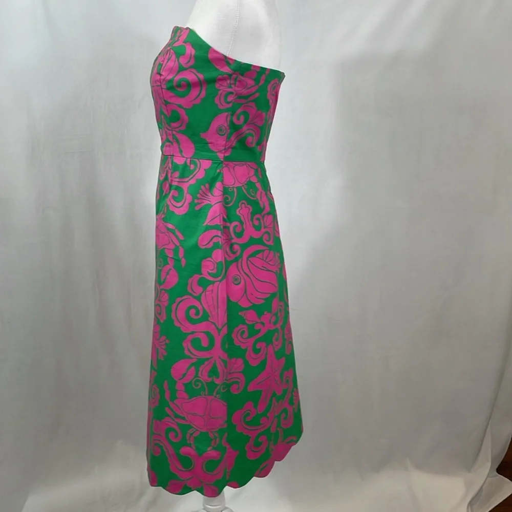 Lilly Pulitzer Strapless Sienna Dress Size 2 Vintage Pink Green Sea Life EUC - Picture 14 of 16
